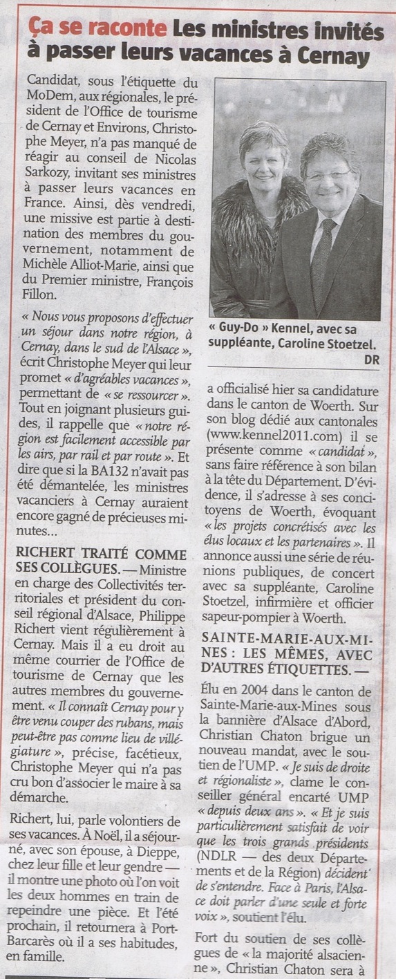 L'Alsace - 13 02 2011 - invitations faites aux ministres