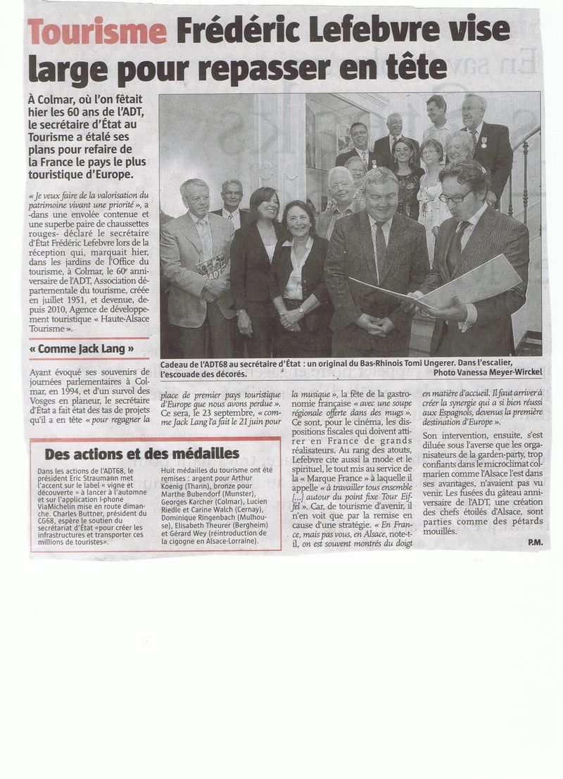 L'Alsace médaillés du tourisme juillet 2011
